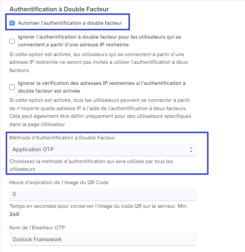 Image permettant de visualiser l'Authentification à double facteur.