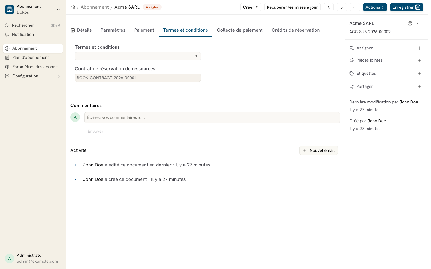 Cette image permet de visualiser le contrat lié à l'abonnement.