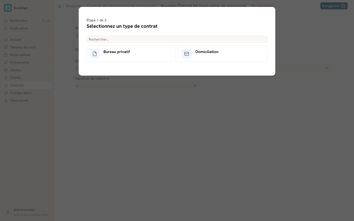 Cette image permet de visualiser le choix du type de contrat dans l'assistant.