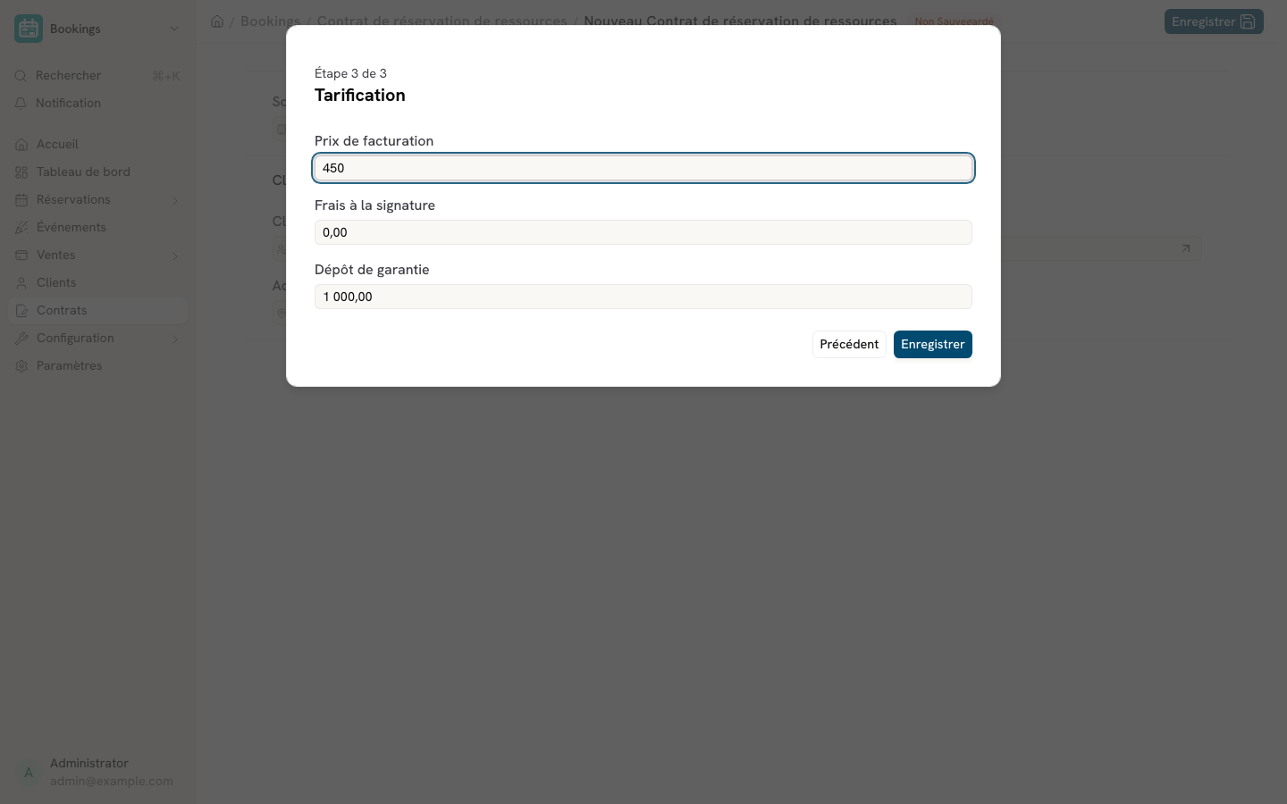 Cette image permet de visualiser l'étape de tarification de l'assistant.
