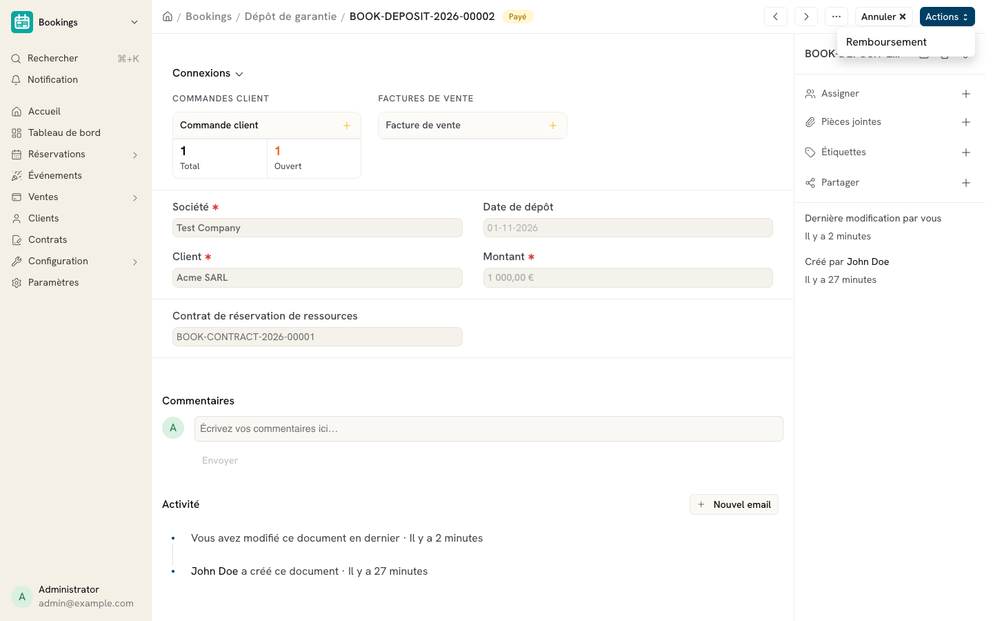 Cette image permet de visualiser le formulaire de dépôt de garantie.