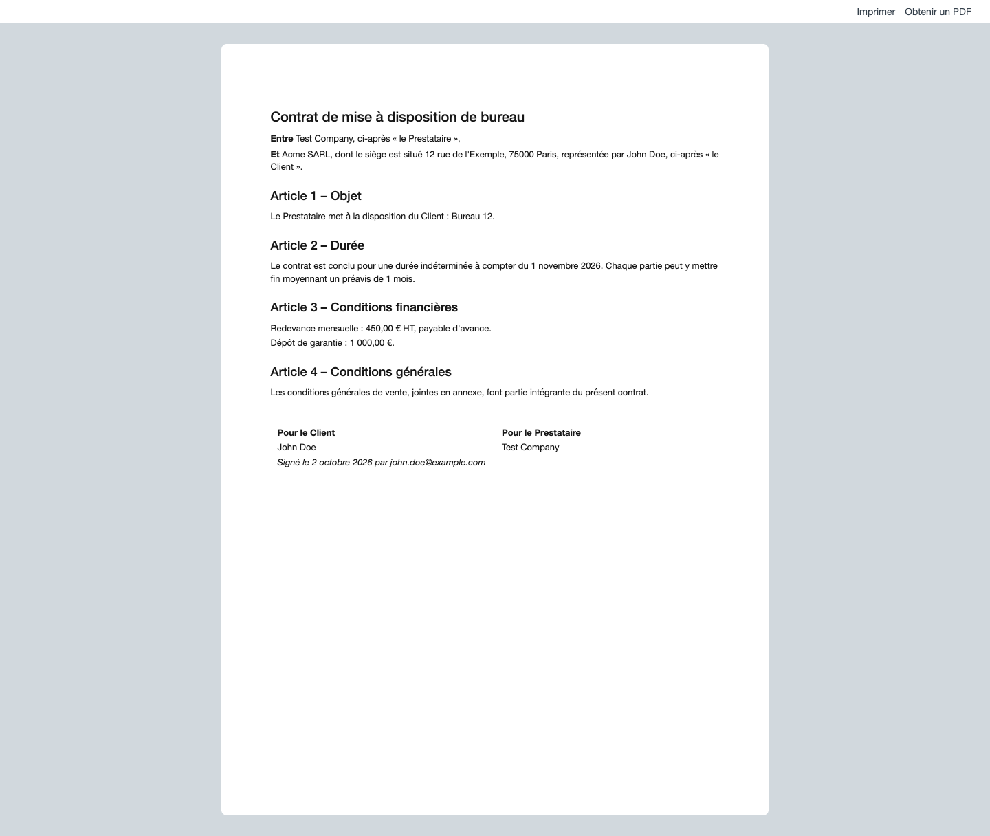 Cette image permet de visualiser le bloc de signature d'un contrat signé dans le PDF.