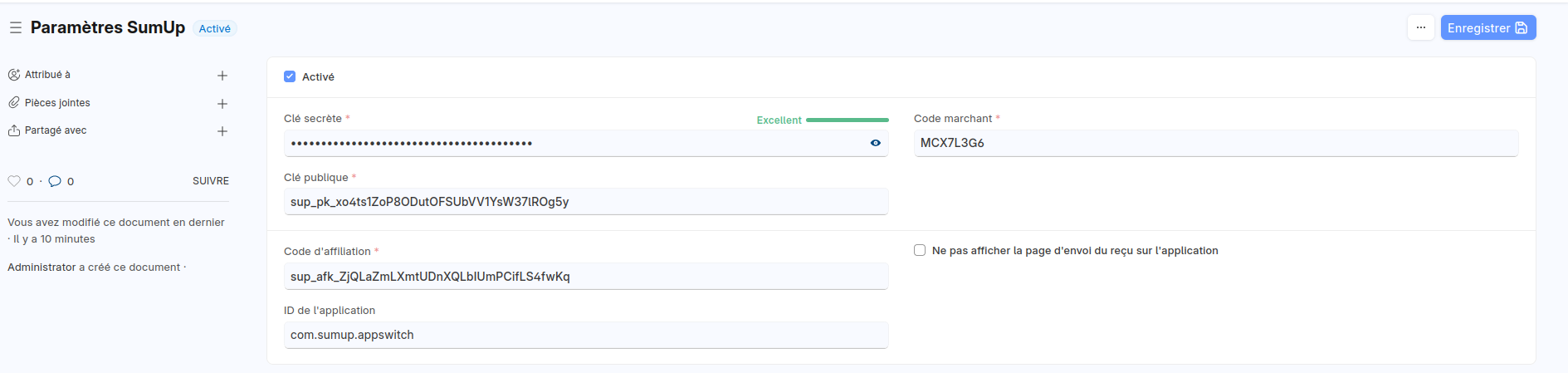 Paramètres SumUp