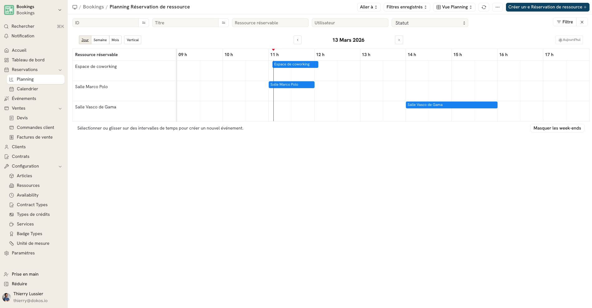 Planning de réservations interactif Dokos V5 pour tiers-lieux