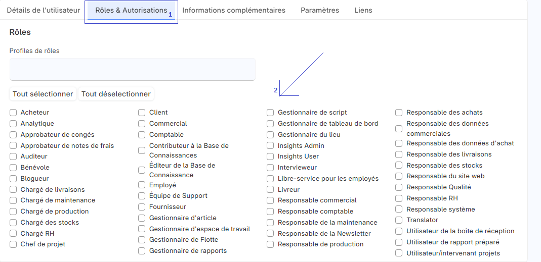 Image permettant de visualiser la section rôles et autorisations