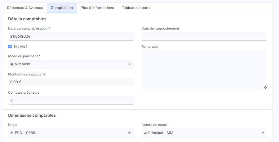 Image permettant de visualiser la partie comptabilité de la note de frais.