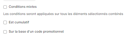 Cette image permet de visualiser des options pour les règles de prix.