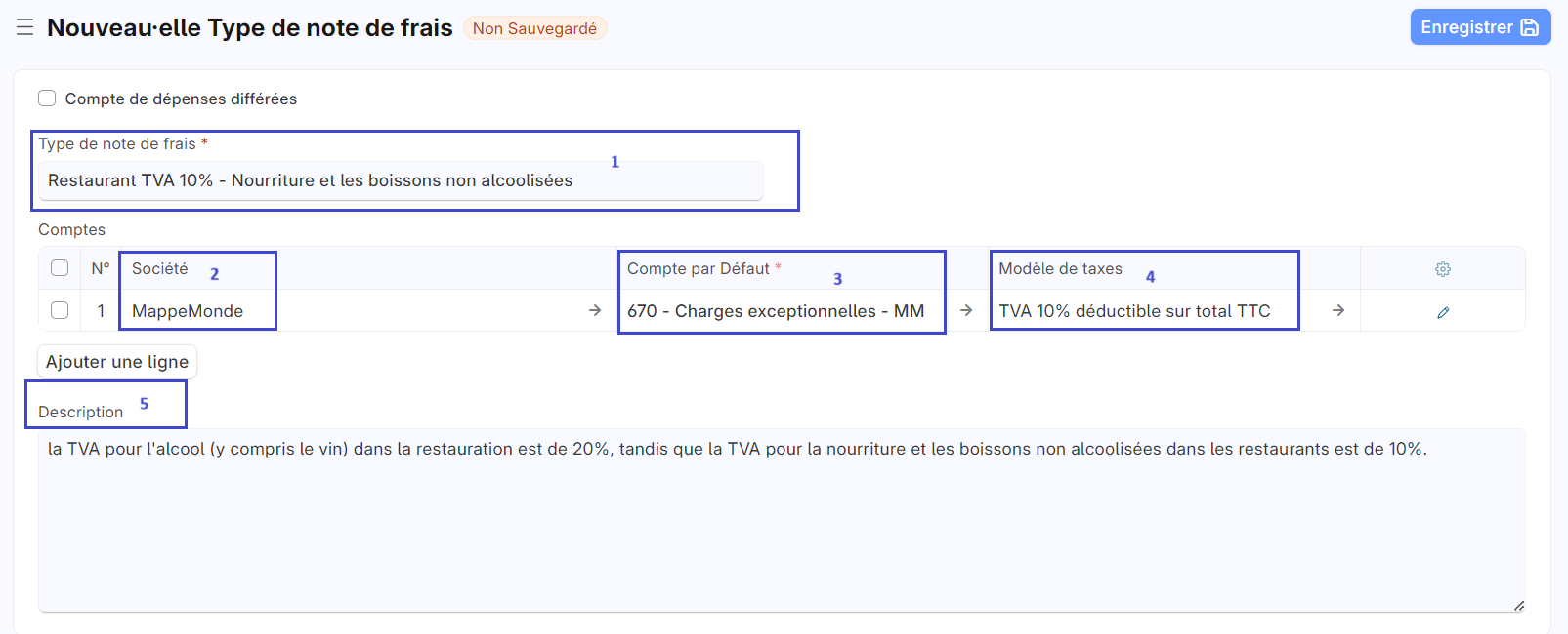 Cette image permet de visualiser le formulaire : type de note de frais.